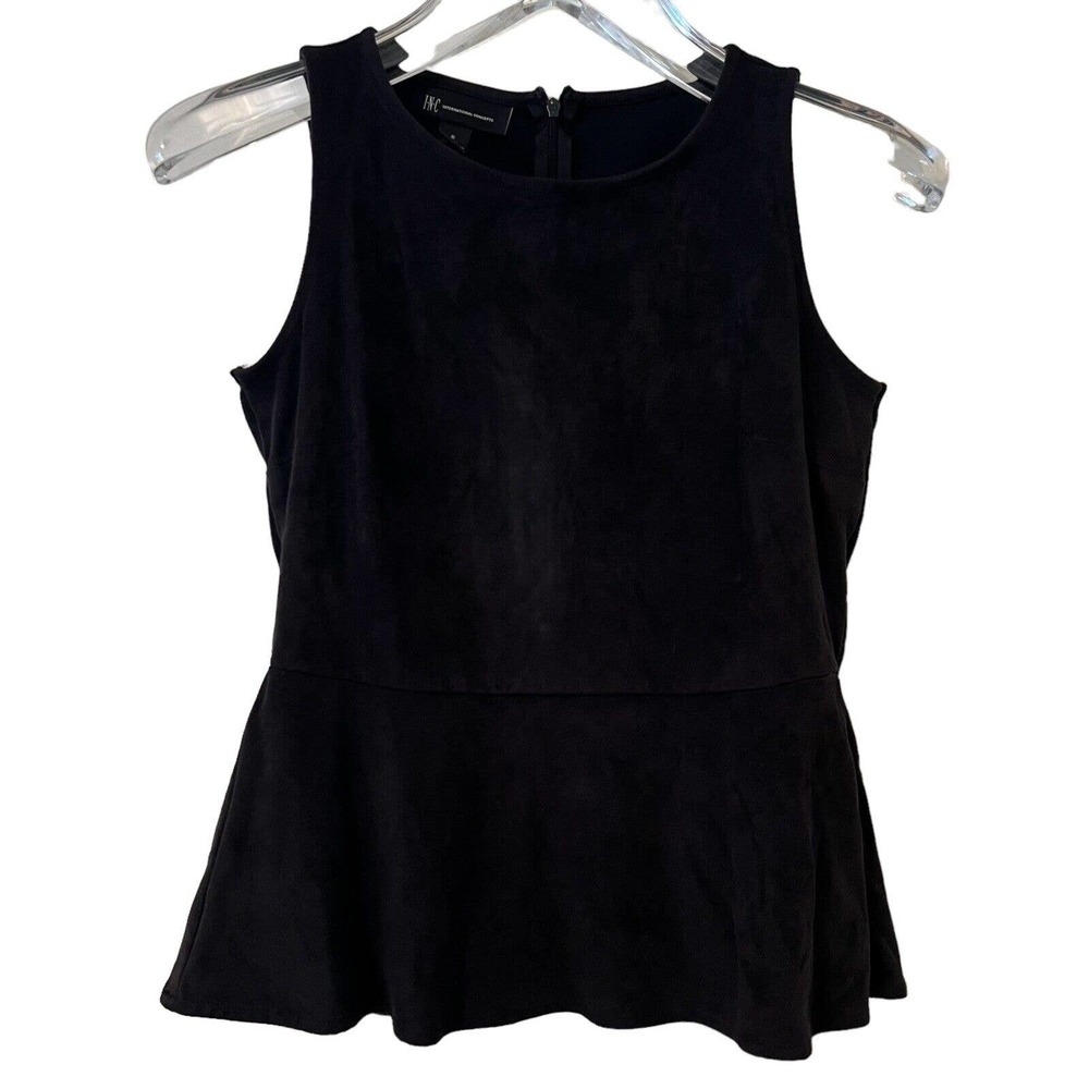 🌵INC International Concepts Women's Black Faux Suede Peplum Top Back Zip - Small